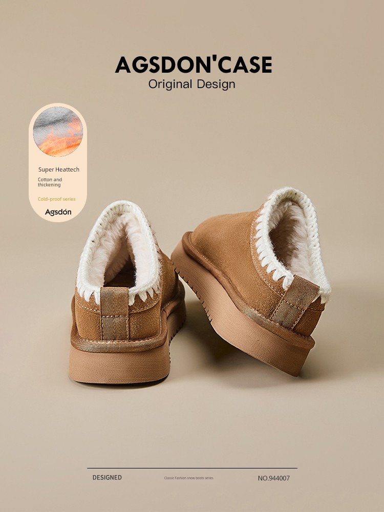 Augusto Snow Boots Cotton Shoes Women 24 Winter New Arrival Thick Sole Birkenstock Fleece-lined Heattech Outdoor Fur Slippers