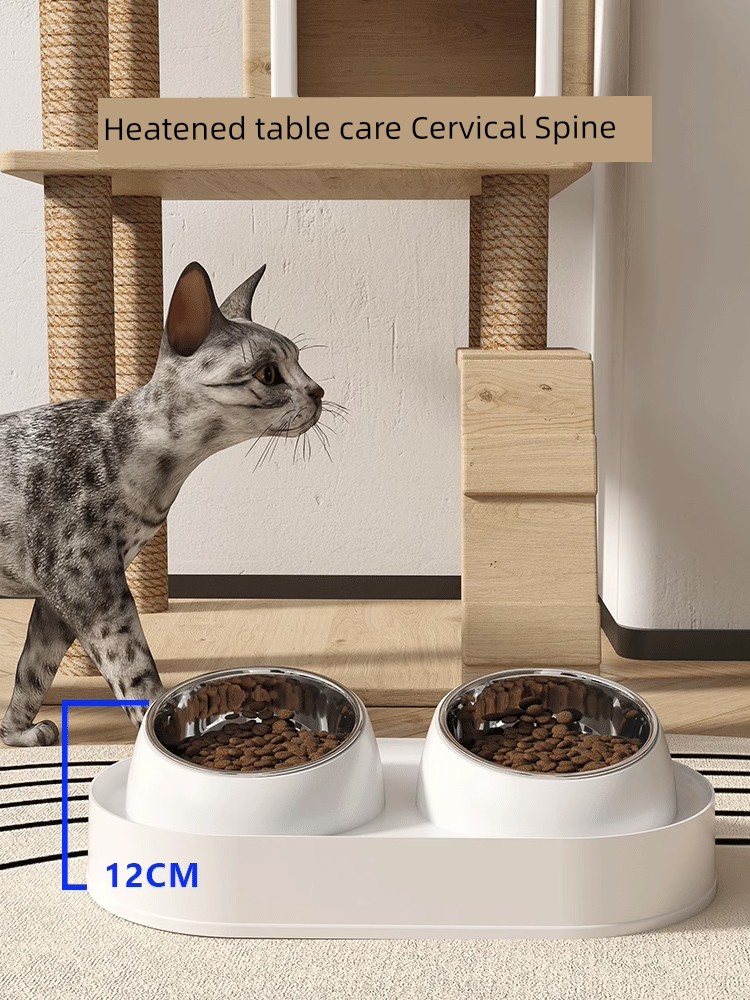 Cat Bowl Ceramic Cat Food Holder Pet Double Bowl Oblique Mouth Drinking Food Bowl Water Bowl Integrated Kittens Rice Bowl Dog Bowl Anti-Tumble
