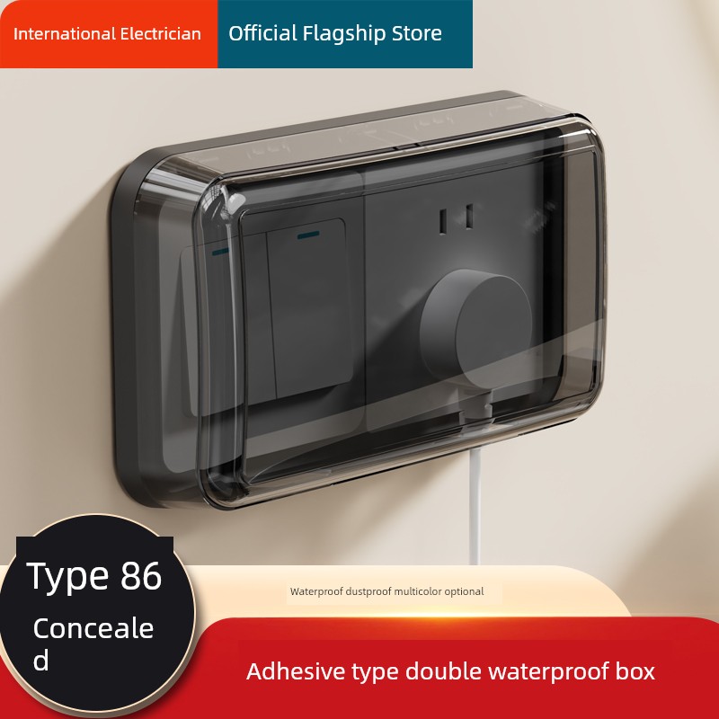 Double 86 Type Waterproof Box Adhesive Bathroom Bathroom Double Double Double Two-Seat Two-Seat Switch Socket Waterproof Cover