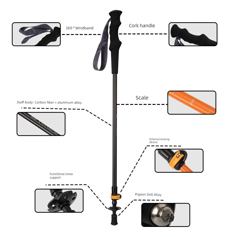 Pathfinder Outdoor Alpenstock Cane Carbon Telescopic Foldable Walking Stick Climbing Equipment Multifunctional Lightweight Crutch