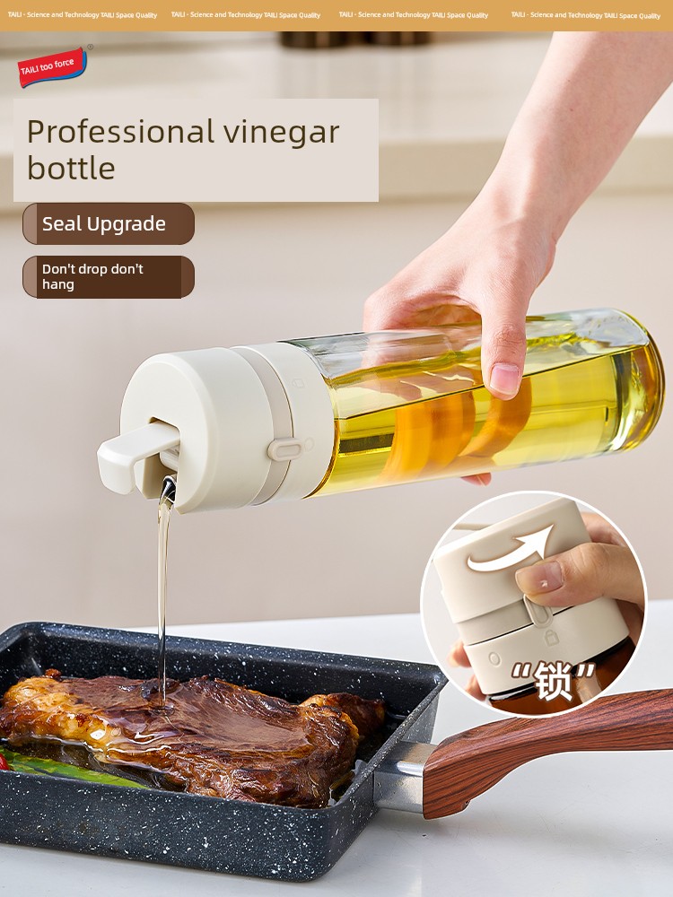 Taili Vinegar Pot For Home Glass Seal Food Grade Automatic Opening and Closing Soy Sauce and Vinegar Special Small Vinegar Bottle Leak-Proof Spice Jar