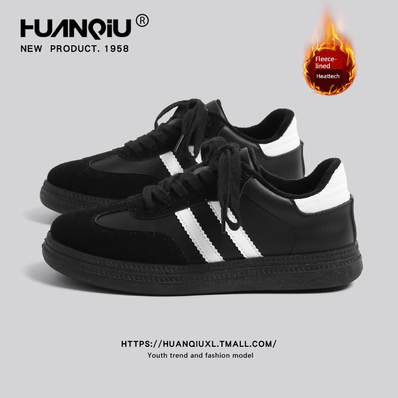 Universal Retro Black German Training Shoes for Women 2024 Fall and Winter New Arrival Fleece-lined Warm All-Matching Niche Style Casual Sports Skate Shoes