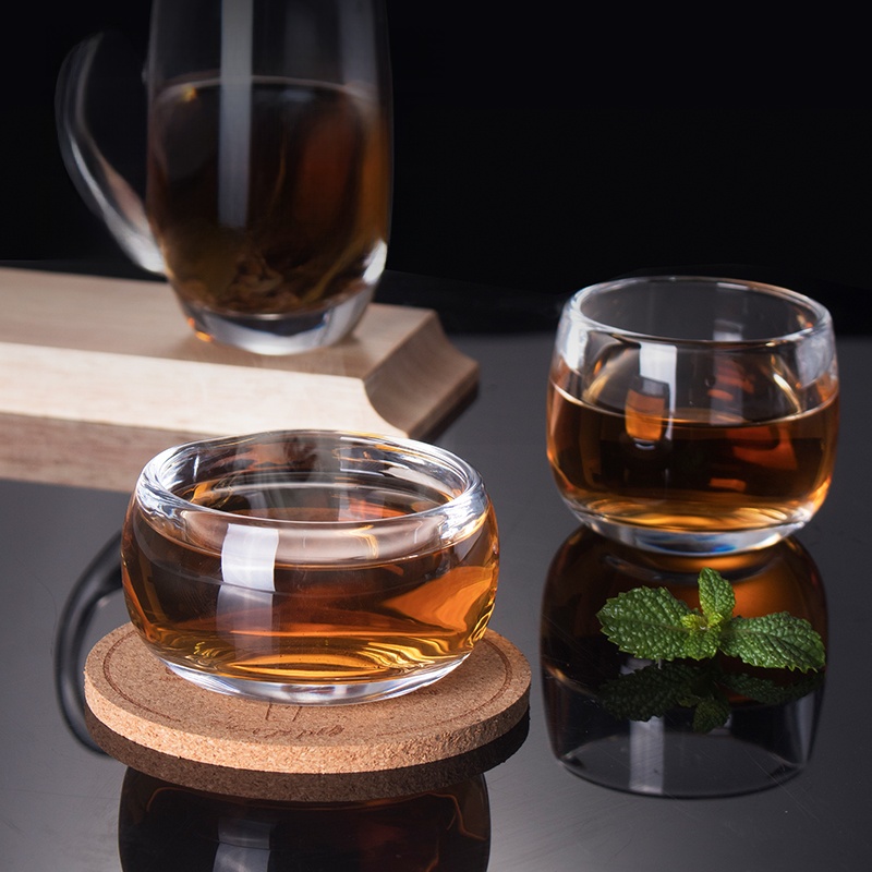 Crystal Thumb Ring Cup Lead-Free Glass Tea Cup Master Cup Hand-Polished For Home Thickened Chinese Wine Cup 2 (Two) Cups