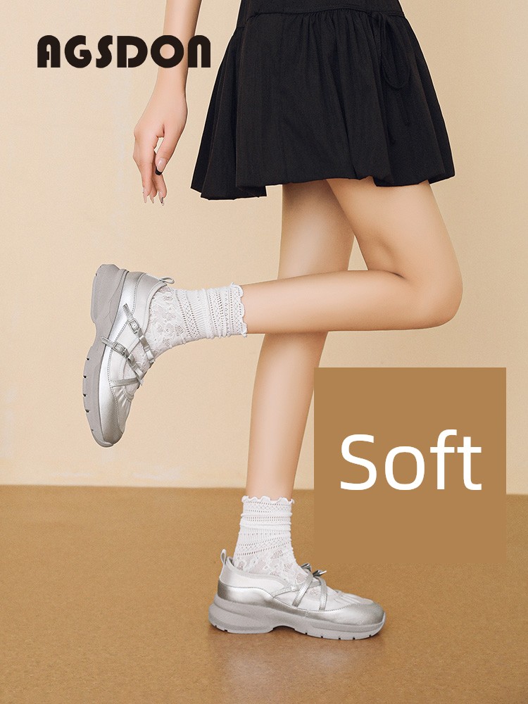 Augusto Soft Bottom Sports Mary Jane Women's Shoes 2024 Summer New Silver Ballet Single-Layer Shoes Thick-Soled White Shoes