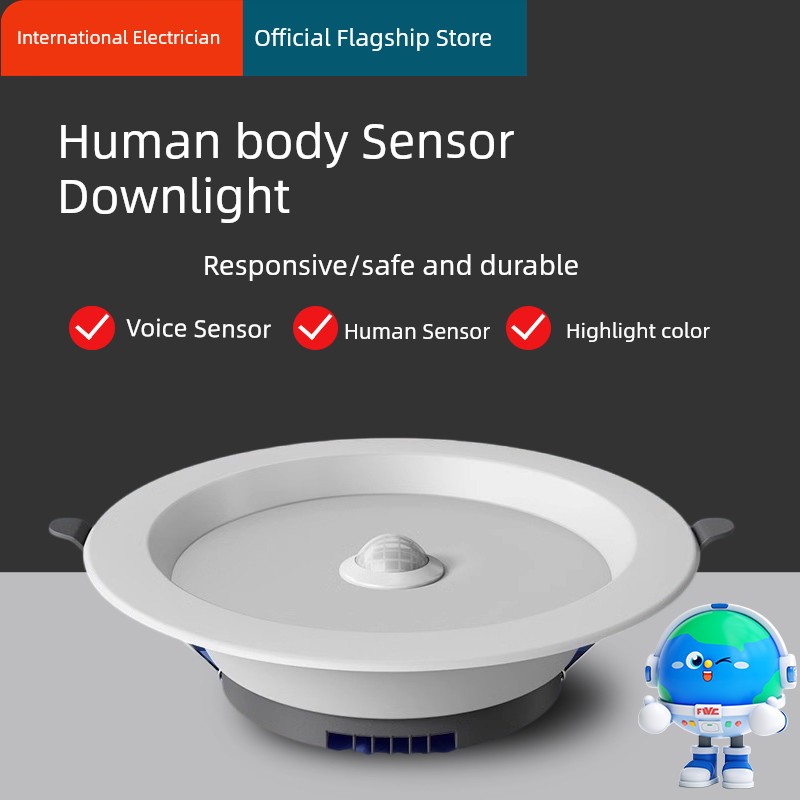 LED Intelligent Voice-Controlled Human Body Sensor Downlight Embedded Ceiling Lamp For Home Ceiling Hallway Corridor and Aisle Hole