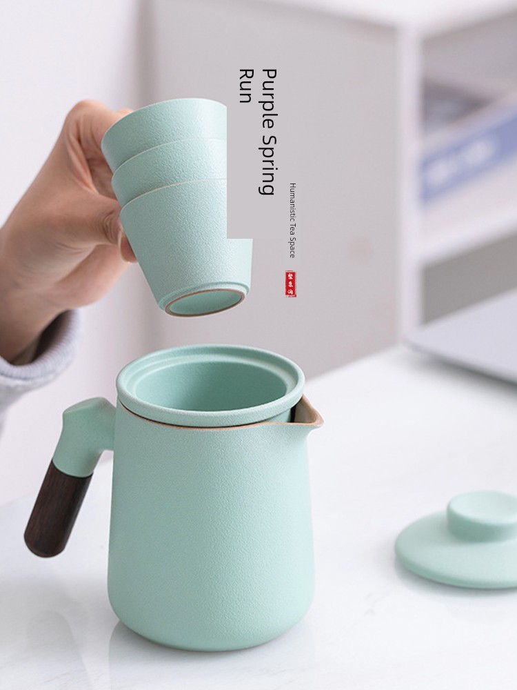 Jojo's L. Pd. Ziquan Jian. Travel Tea Set Black Pottery Convenient Tea Cup Set Tea Making Ceramic Three Cups Portable | Pray for God