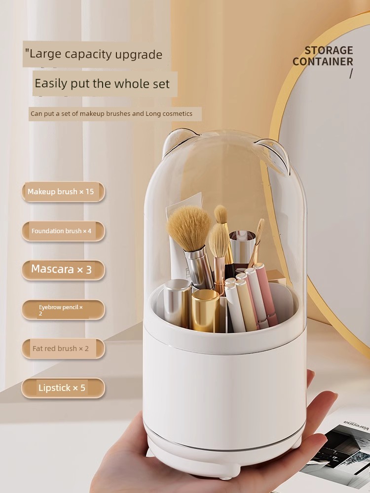 Makeup Brush Storage Tube Rotate Dustproof Dressing Table Cosmetics Storage Box Lipstick Eye Shadow Storage Rack Desktop Pen Container