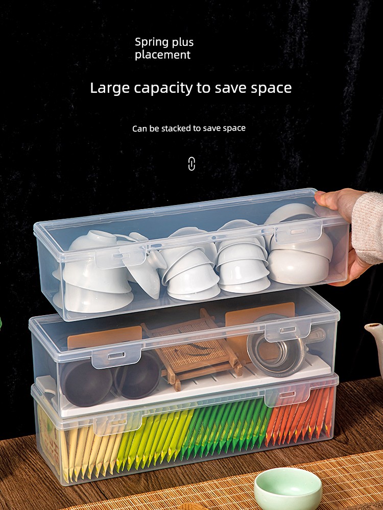 Tea Set Storage Box with Lid Dustproof Transparent Tea Table Desktop Tea Cup Organizing Storage Kung Fu Teapot Storage Rack