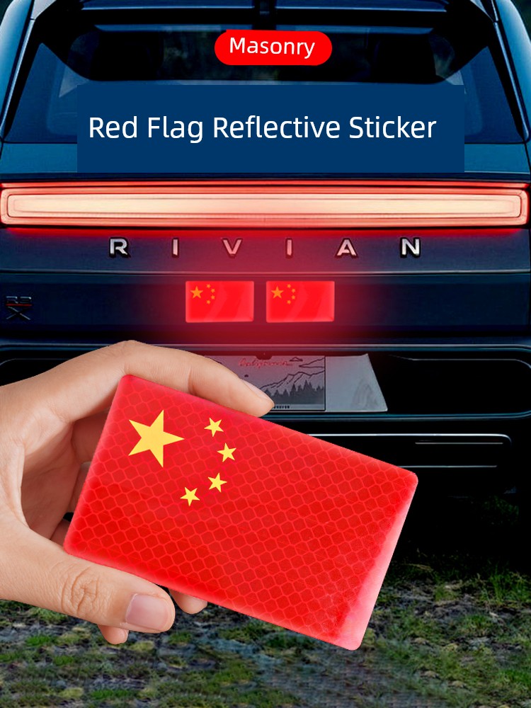 Auto Strong Reflective Sticker the Five-Starred Red Flag Bumper Stickers Creative Modification Hiding Car Body 3D China Decorative Sticker Night Large