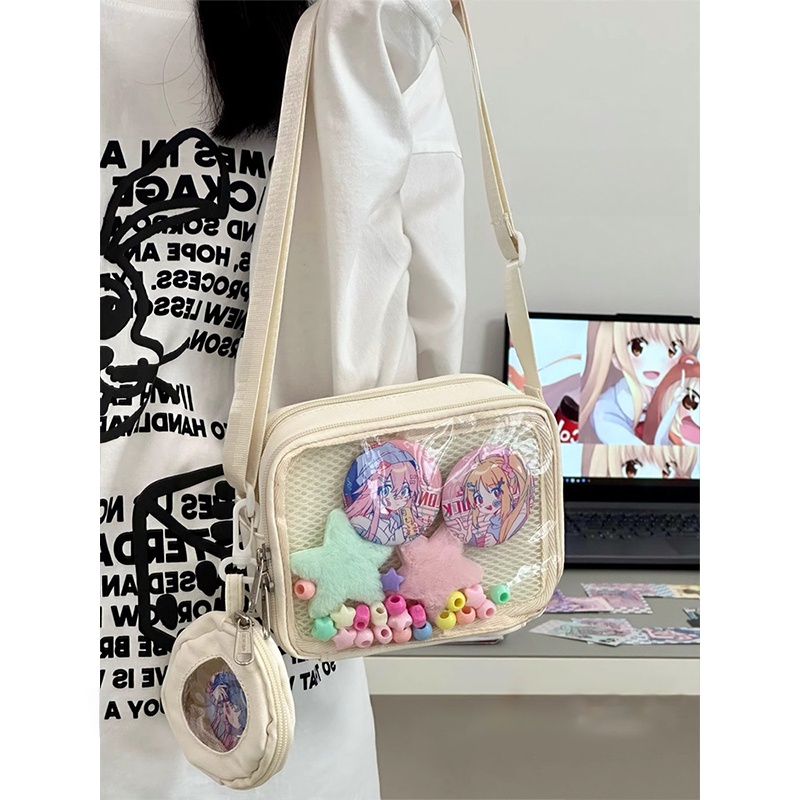 Women's Messenger Bag Japanese Style Young Adult Ins Transparent Cartoon Backpack Bar Snack One-Shoulder Versatile Casual Small Bags Nylon