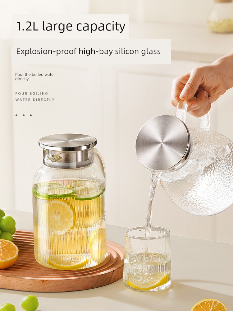Water Pitcher Glass Cold Water Bottle High Temperature Resistant Cool Water Pot For Home Water Storage Teapot Teapot Drop Resistant Large Capacity Jug