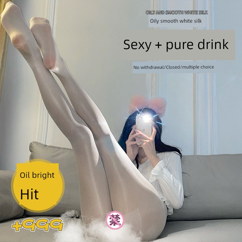 Shiny Stockings Women's Sexy Horse Oil Socks Slim Looking Shiny Black Silk Water Light Pantyhose Anti-Snagging Aurora Leg Beauty White Silk