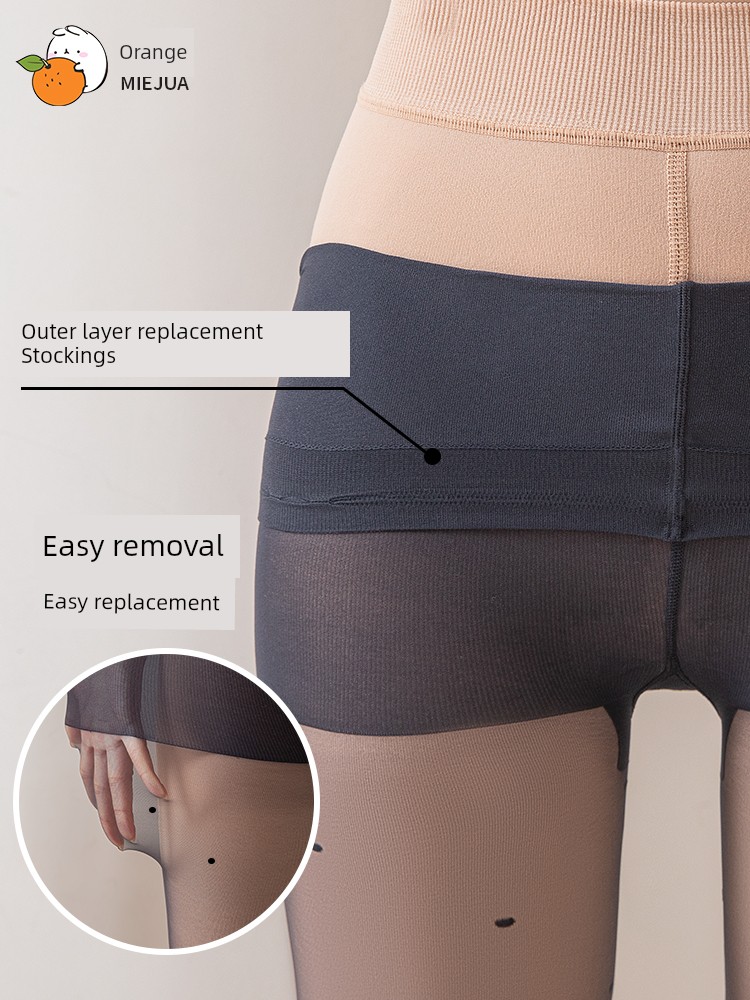 Mi Orange Polka Dot Black Silk Bare-Leg Socks Outer Stockings Refill Thin Pantyhose Durable Thread Fake Transparent Meat