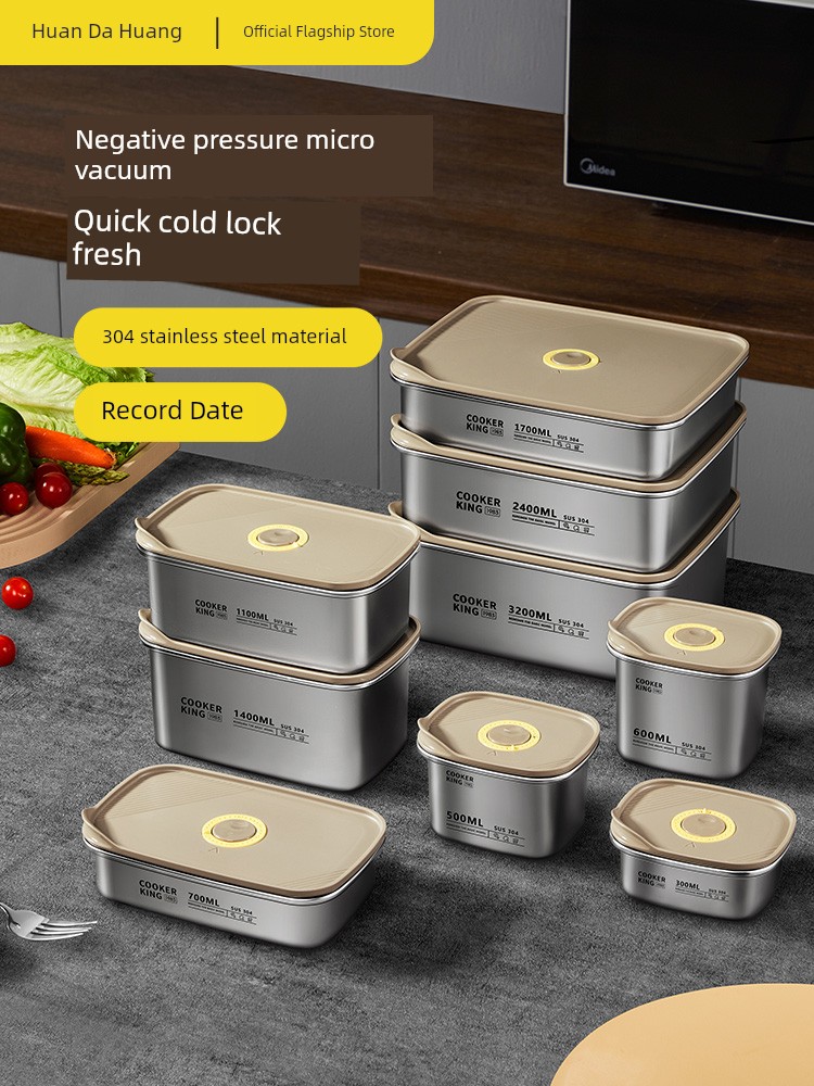 Cooker King Stainless Steel Crisper 304 Food Grade Lunch Box Sealed Fruit Bento Refrigerator Special Square Box with Lid