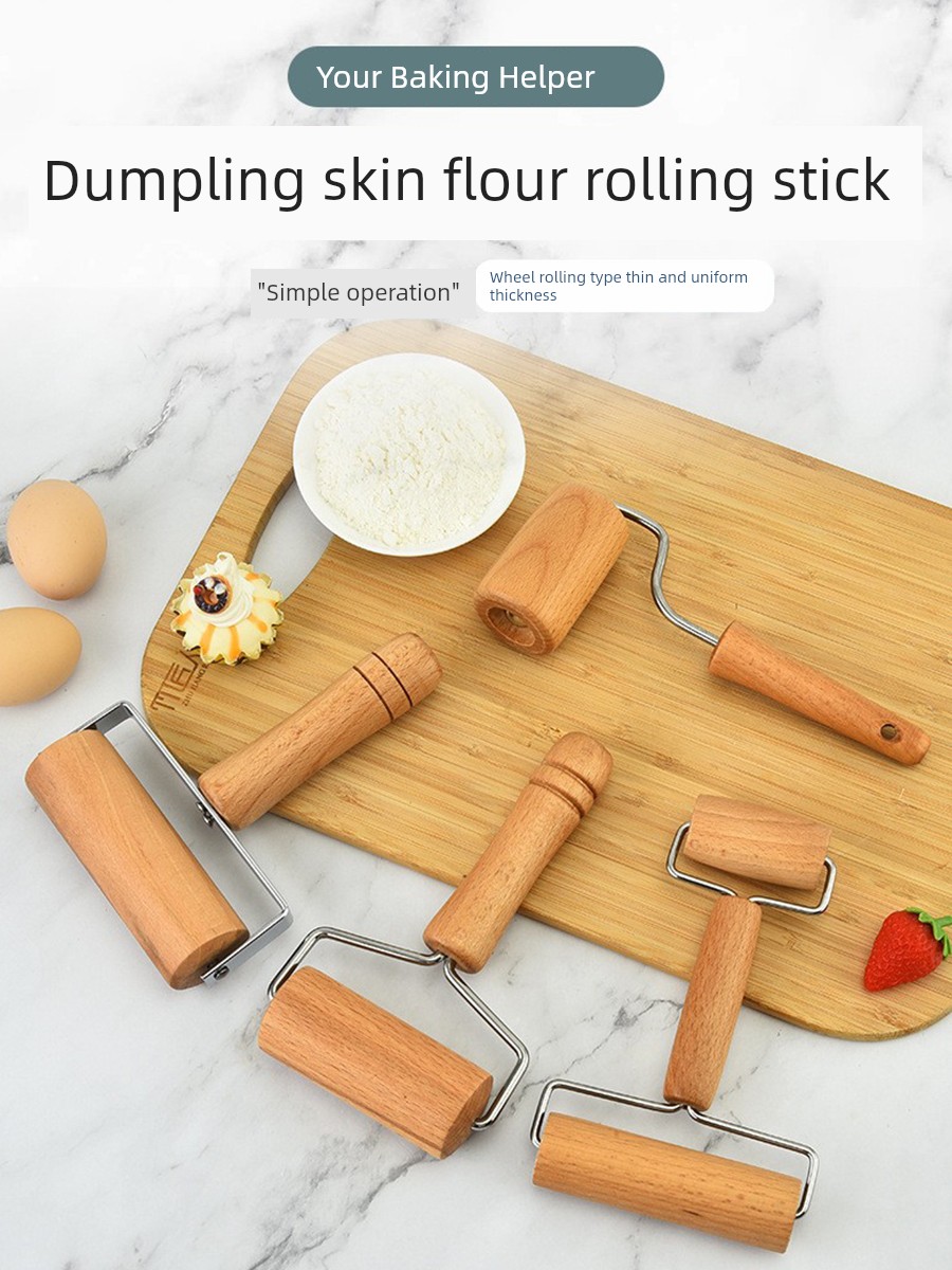 Roller Rolling Pin Beech Roll Rolling Stick Double-Headed Wooden Flour Dumpling Wrapper Baking Rolling Pin Hand-Held Rolling Stick