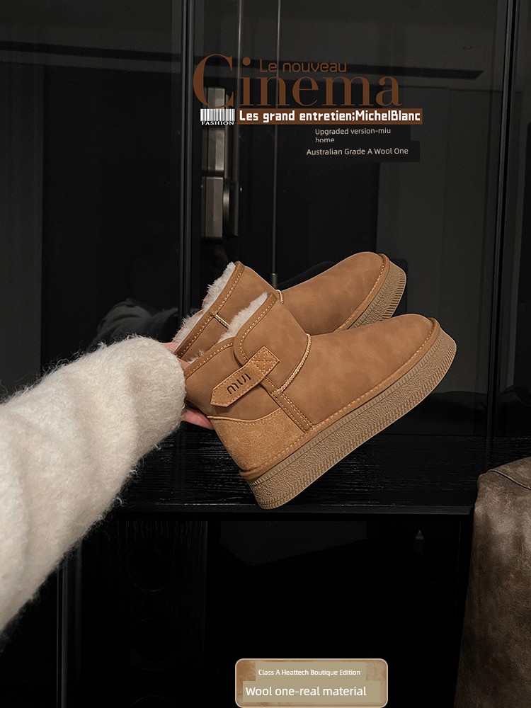 Double Face Wool Leather ~ Uncle's Home Thick Bottom Fleece-Lined Thickened Warm Snow Boots Female 2024 Winter New Arrival Fluffy Cotton Shoes
