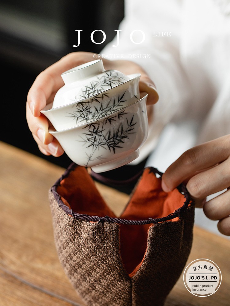 Jojo's L. Pd. Bamboo. Portable Travel Tea Set Suit Cover Teacup Outdoor | Quwen