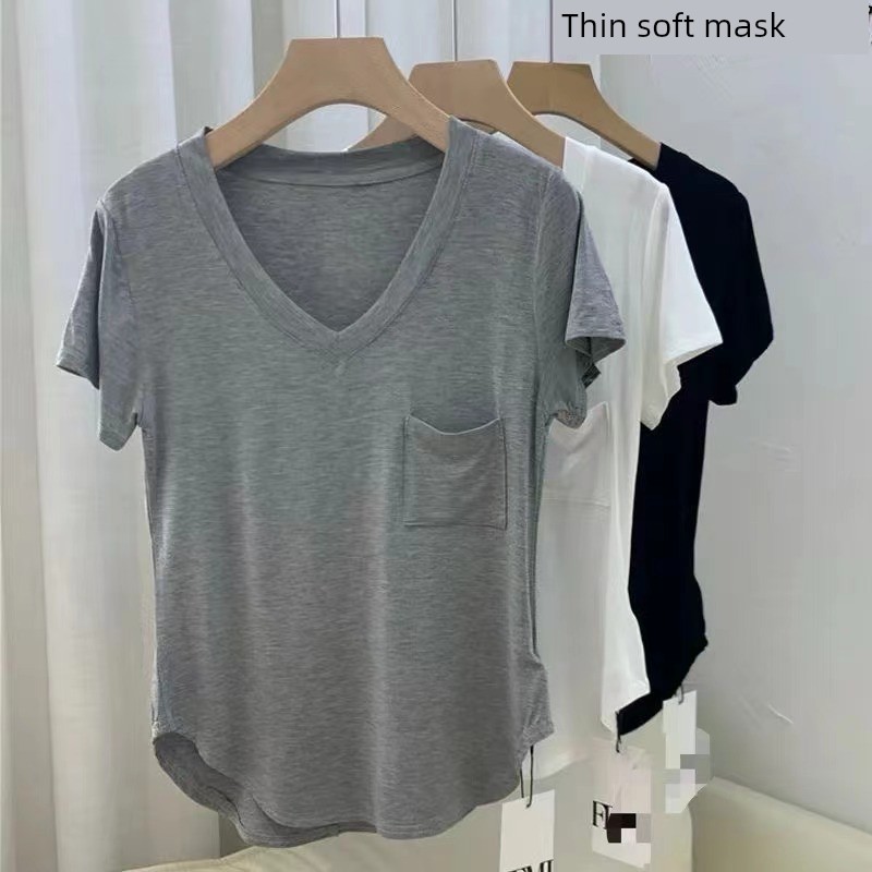 2024 Summer New Arrival Plus Size Short Sleeve T-Shirt Women's High-End Korean Style Easiest for Match V Neck Bottoming Shirt Accessible Luxury Mask Tops Tide