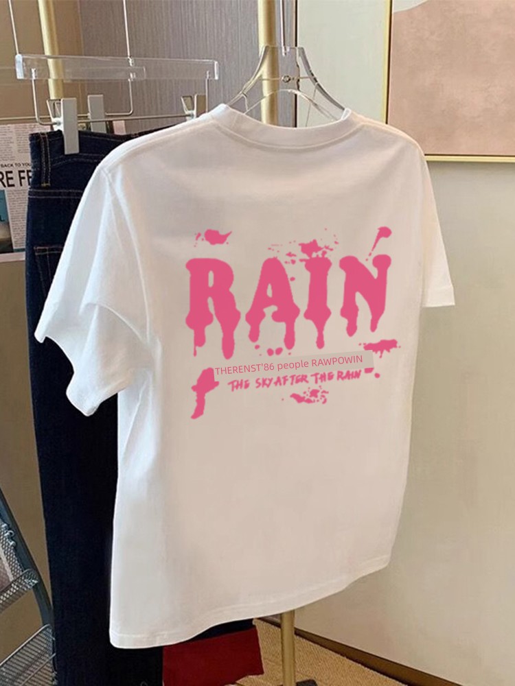 Niche Design Letters Black Short-Sleeved T-shirt Women's Ins Fashion Pure Cotton Loose Slimming round Neck Half Sleeve Shoulder Tops