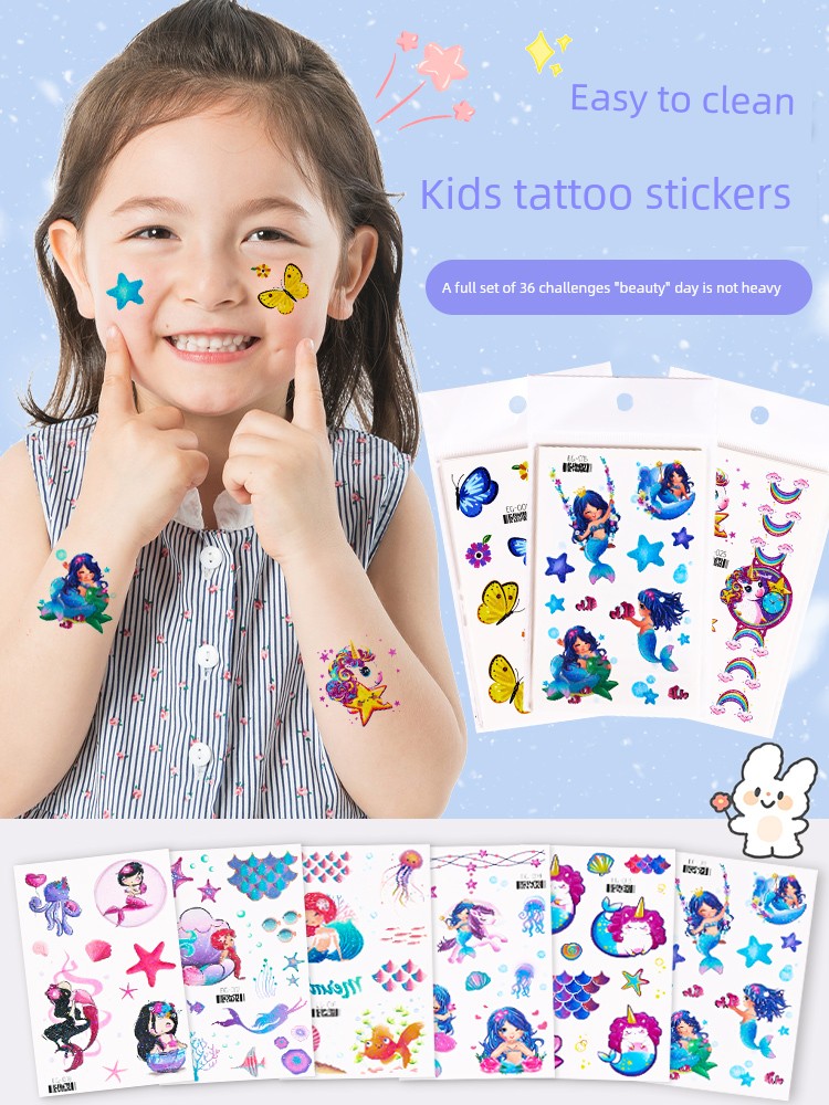 Tattoo Sticker Children Non-Toxic Washable Girl Anime Princess Stickers Mermaid Cartoon Waterproof Stickers Girl Toys