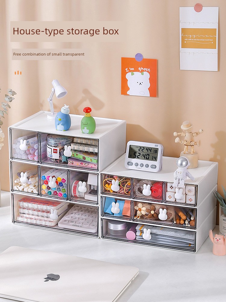 Desktop Storage Box Transparent Drawer Stationery Cosmetic Organizing Box Student Pen Holder Sundries Office Shelf