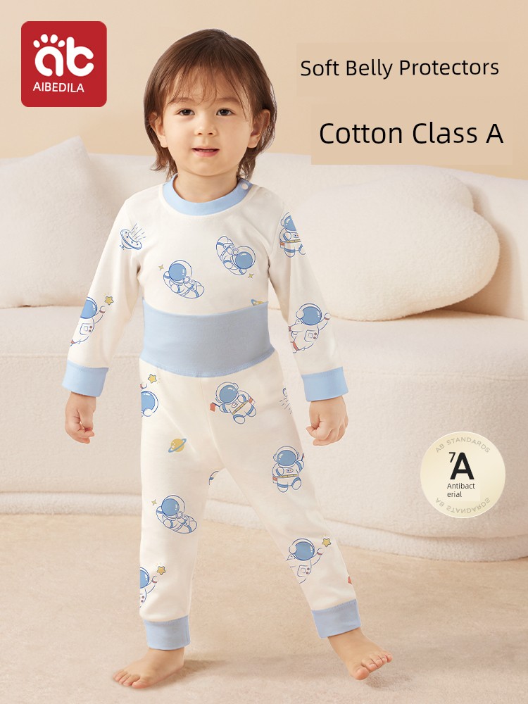 Baby Long Johns Top Suit Men and Women Children's Long Johns Top & Bottom Set Pure Cotton Class a Heattech Intimates Cotton Baby Basic Set Suit