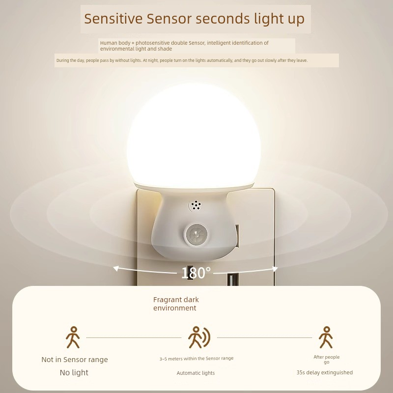 New Arrival Intelligent Voice Small Night Lamp Voice-Activated Sensor Light For Home Bedroom Sleep Light Induction Lamp Plug-in Bedside Lamp Remote Control Lights