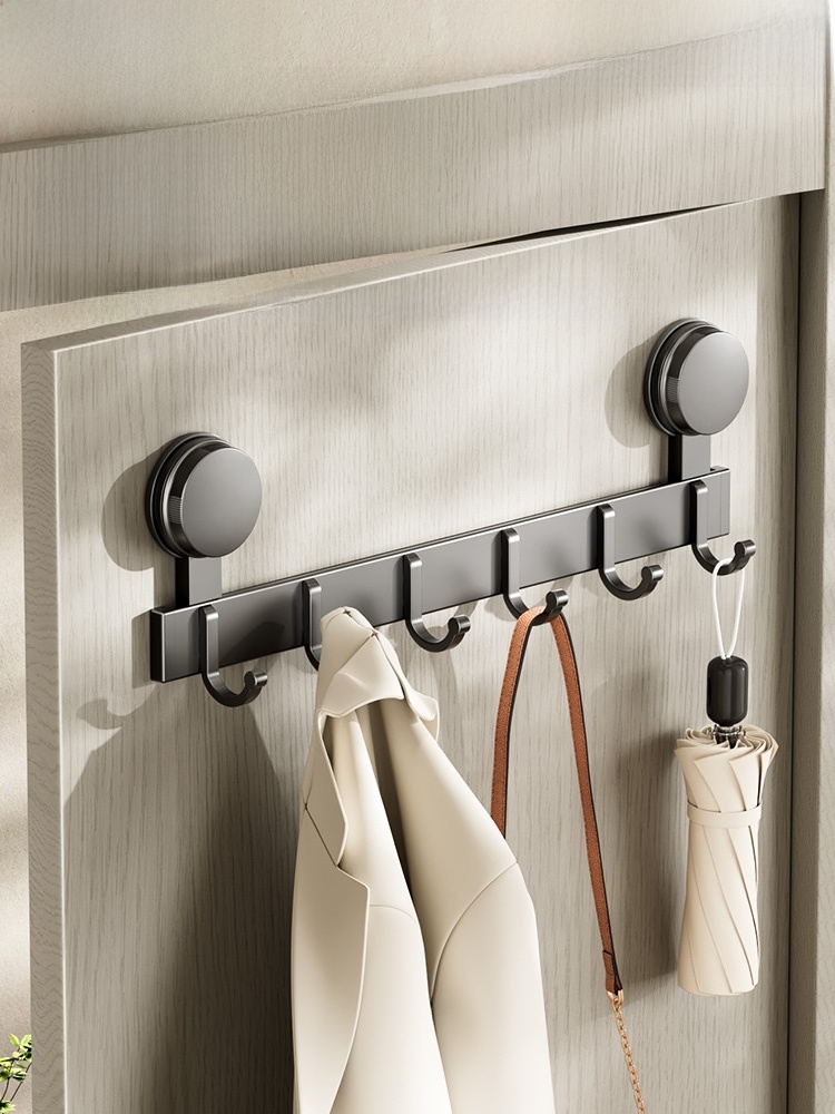 Suction Cup Punch-Free Hook Strong Load-Bearing Bathroom Wall Hanging Hanger behind the Door Bathroom Row Clothes Towel Gray
