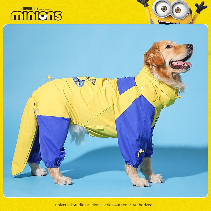 Minions Dog Raincoat Medium-Sized Dog Corgi and Shiba Inu Large Dog Golden Retriever Pet Dog Raincoat Four-Legged Waterproof All Inclusive
