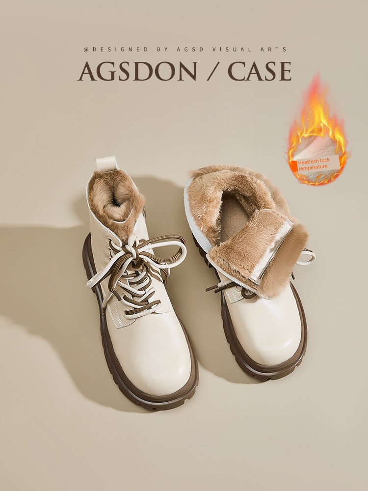 Augusto Snow Boots Women Winter 2024 Fleece-lined Boots White Female Boots Women's Non-Slip Shoes Insulated Cotton-Padded Shoes