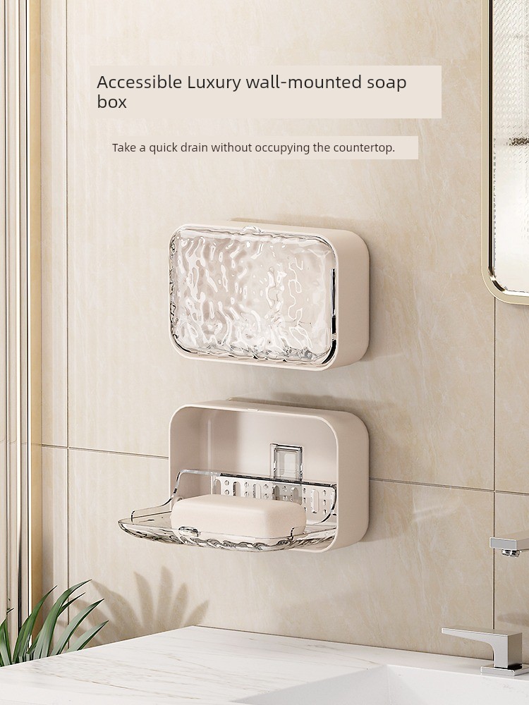 Punch Free Soap Box Wall-Mounted For Home High-End Bathroom Draining Wall Soap Rack Flip Soap Box