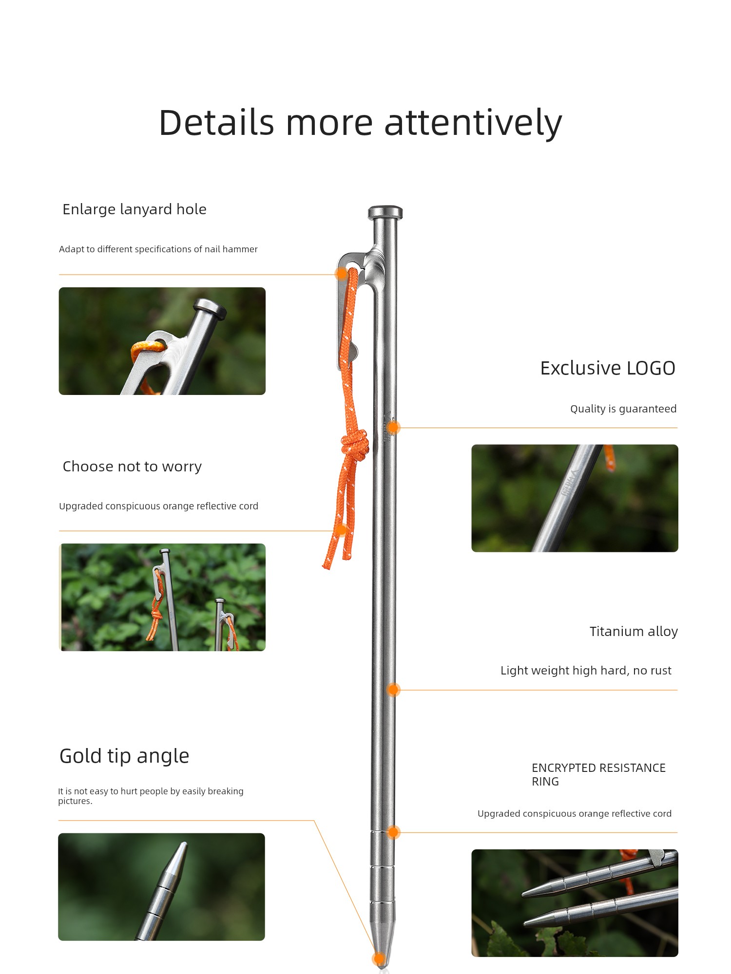 Primitive Man Big Head Titanium Alloy Tent Canopy Stake Lightweight TC4 Outdoor Camping Fixed Floor Outlet Ding Suit