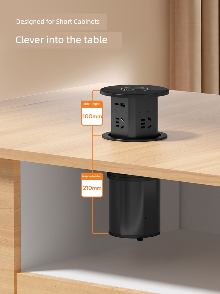 Hydraulic Lift Socket Embedded Kitchen Island Wireless Kitchen Power Strip Waterproof Hidden Desktop Switch Socket