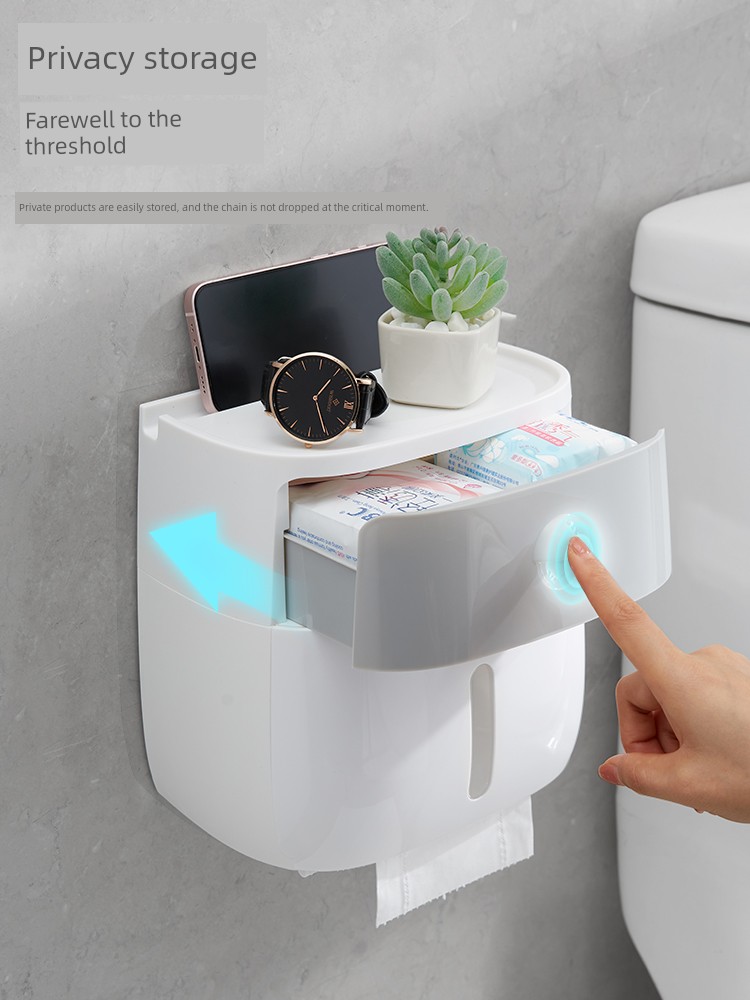 Wall-Mounted Waterproof Punch-Free Toilet Tissue Box