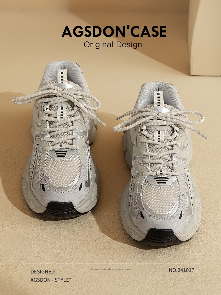 Augusto Platform Dad Shoes Women 2025 New Arrival Spring Silver Gray Increased Leather Casual Women's Sports Shoes Hot