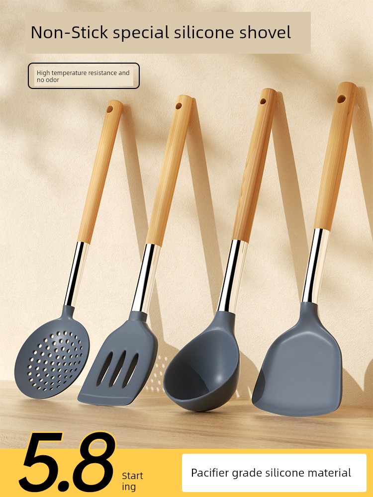 Silicone Shovel Non-Stick Pan Special Spatula Set High Temperature Resistant For Home Spatula Soup Spoon Spatula Wooden Spoon Kitchenware