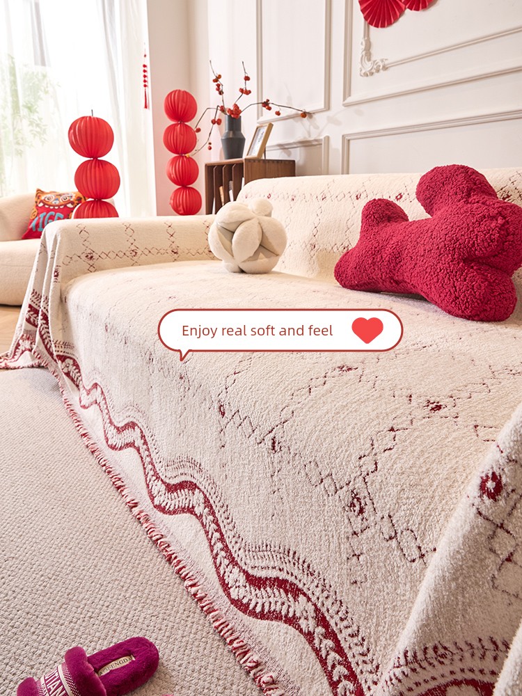 Winter Stuffed Sofa Cover Cloth Non Slip Fancy Sofa Towel All Inclusive 2025 New Arrival Sofa Cushion Red Blanket