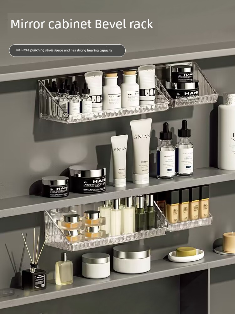 Mirror Cabinet Storage Box Bathroom Table Cosmetics Lipstick Shelf Bathroom Wall-Mounted Bevel Organizing Box