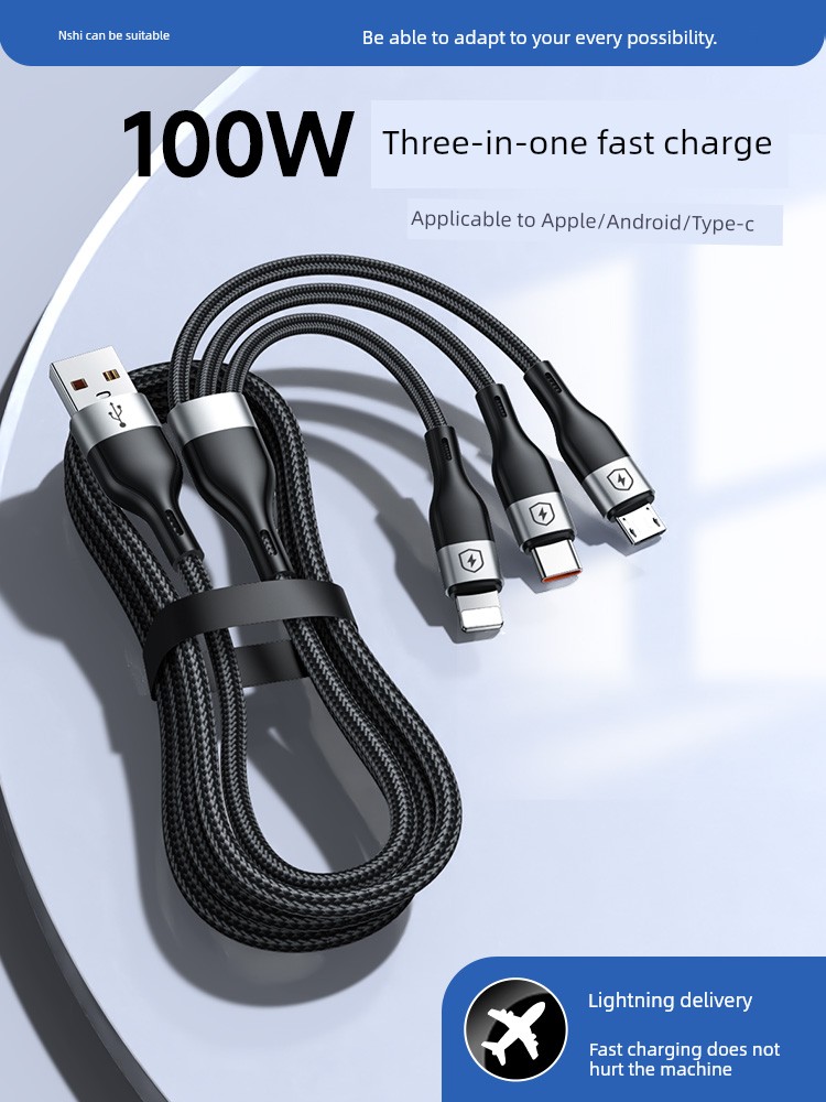Применимый трехкомпонентный кабель для быстрой зарядки для Apple Android Huawei Xiaomi Charger 3-в-1 зарядный провод W многоголовочный многофункциональный автомобильный зарядный штекер мобильный телефон нейтральный трехголовочный супер удар