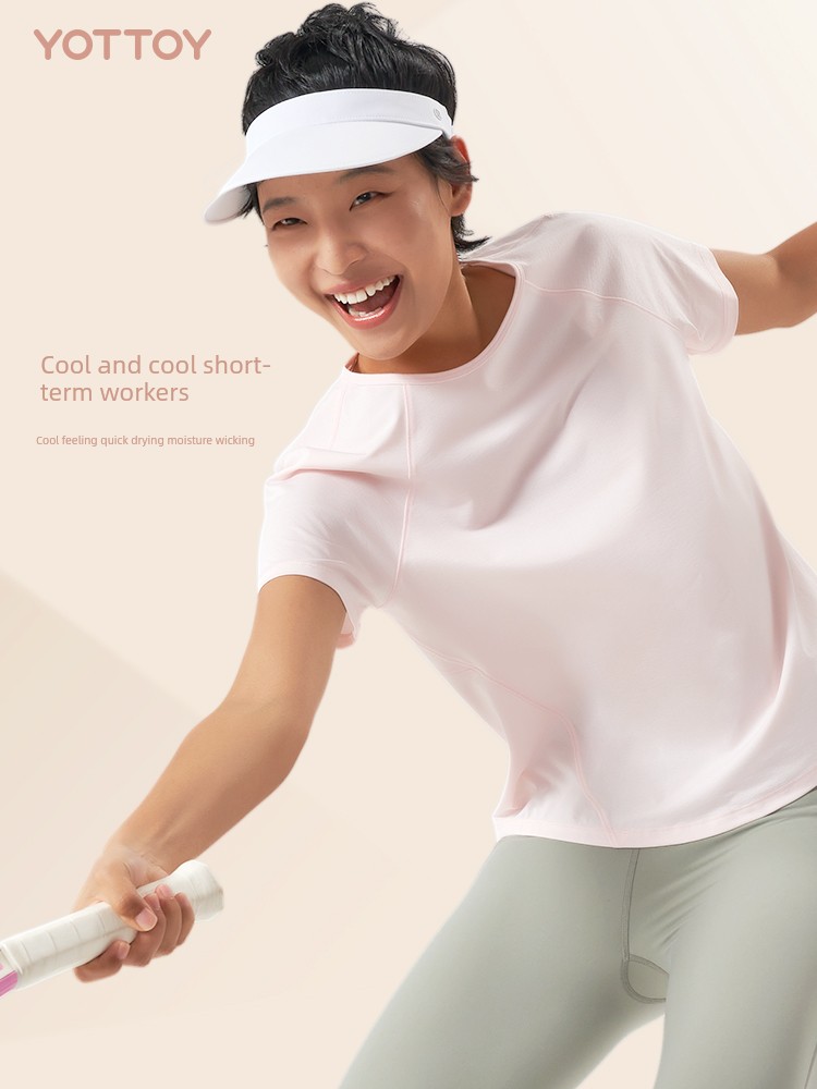 Sports Short Sleeve Quick-Drying Tops Women's T-shirt round Neck Fashion Casual Yoga Workout Clothes Running Badminton Breathable Summer