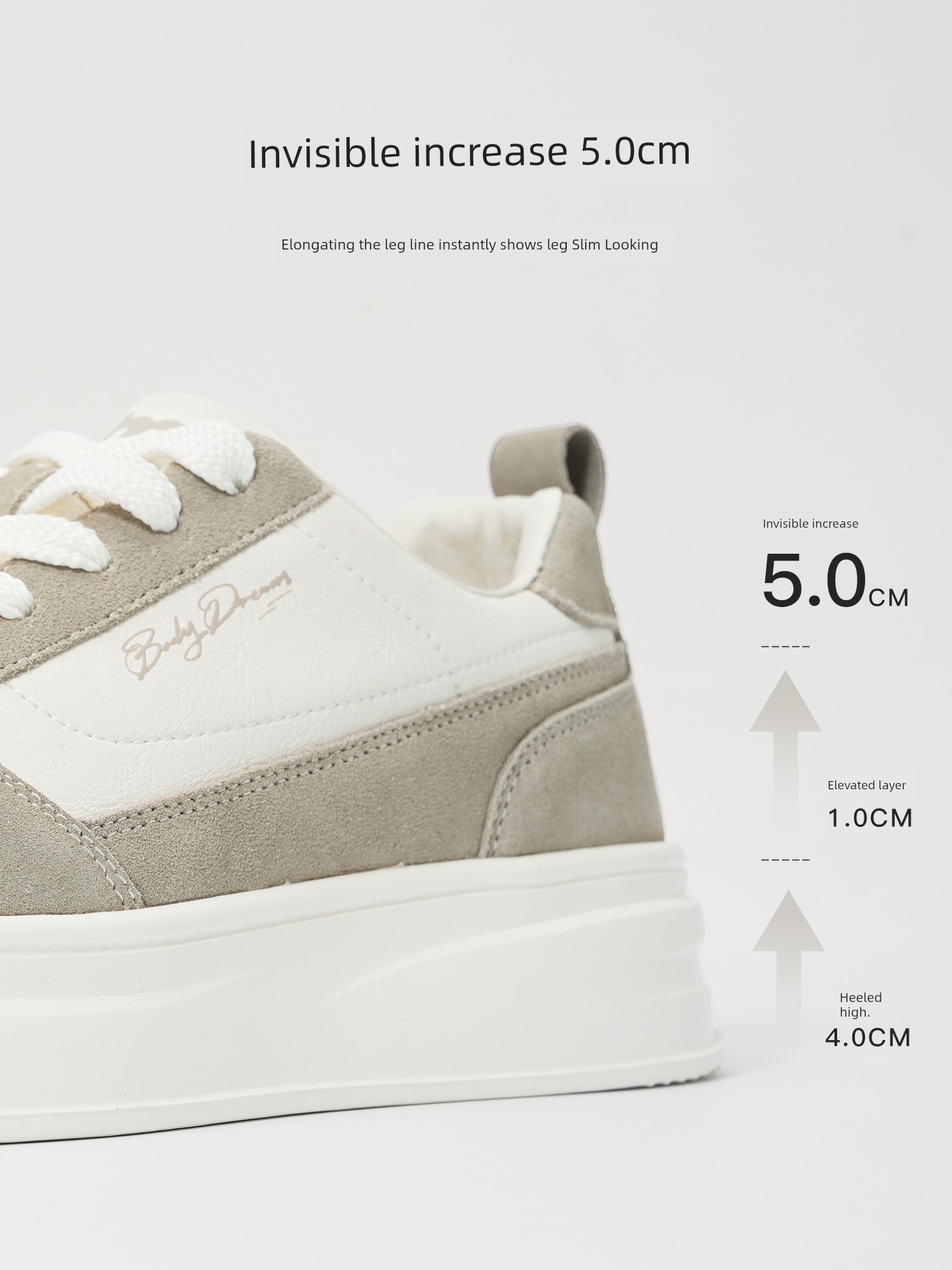 Bodydream BM Board Shoes Height Increasing Minimalist Contrast Color Casual All-Match Fashion Shoes Classic Sports Platform White Shoes