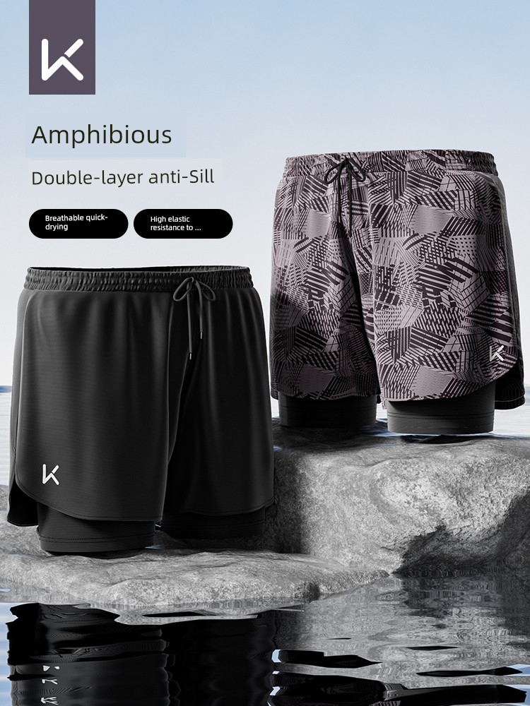 Keep Swimming Trunks Men Anti-Embarrassment 2025 New Arrival Double Layer Half Length Swimming Trunks Swimming Goggles Cap Equipment Full Set Hot Spring