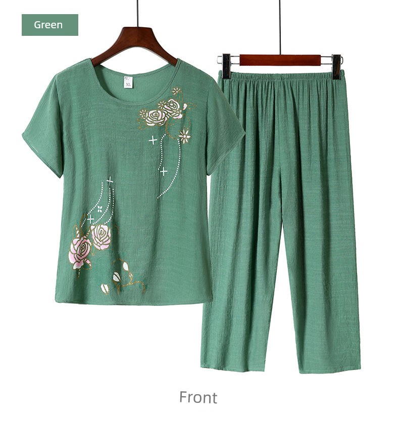 Cotton Linen Summer Pajamas for Moms & Elders