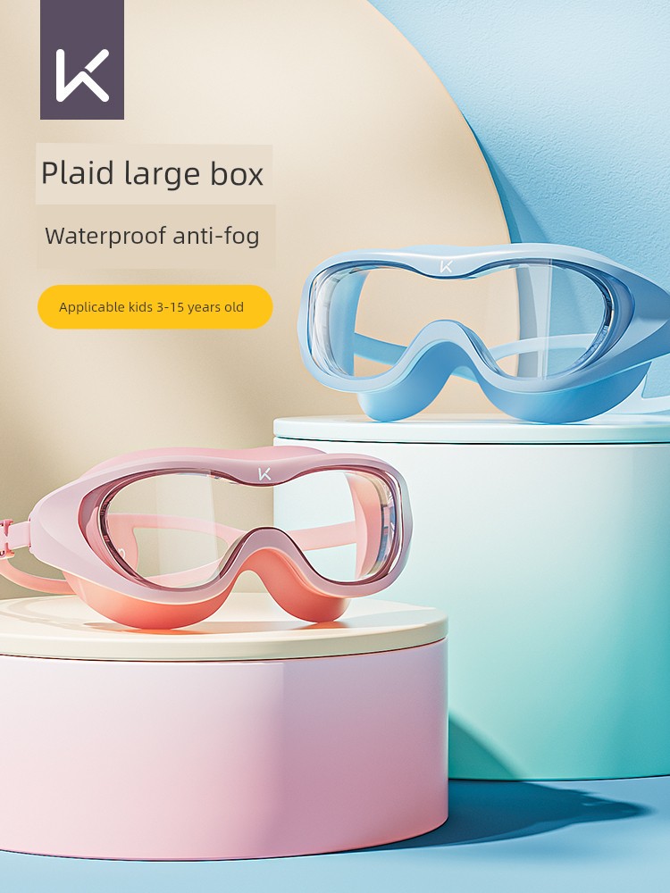 Keep Children's Swimming Goggles Large Frame Swimming Goggles HD Waterproof Non-Fogging Swimming Glasses Professional Boys and Girls Diving Mask Swimming Cap