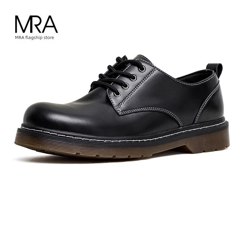 Black Leather Martin Boots Low Ankle Big Toe Casual Men's Shoes