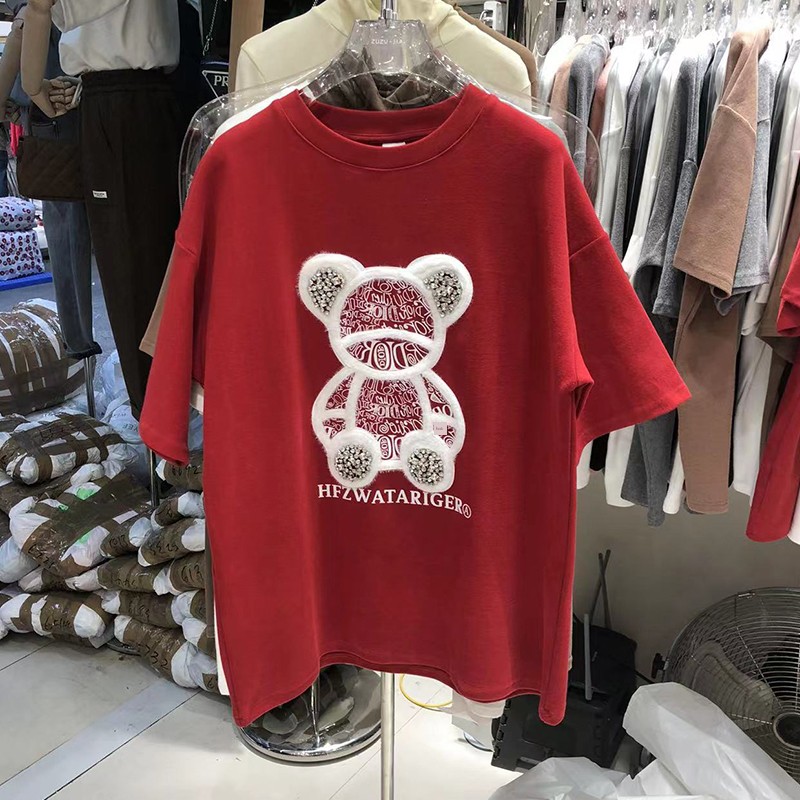 100.00kg Chubby Girl Plus Size Women's Three-Dimensional Heavy Industry Pure Cotton Short-Sleeved T-shirt Women's Thin Spring and Summer plus Size Half-Sleeved Top Clothes
