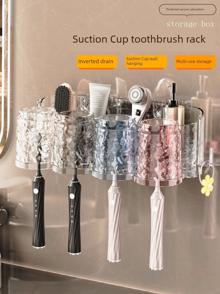 New Arrival Colorful Toothbrush Holder Punch-Free Toothbrush Rack Toilet Cup Tooth Cup Storage Rack Wall-Mounted