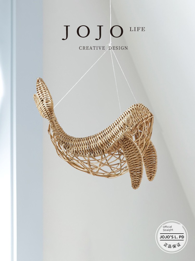 Jojo's L. Pd. Sign. Handmade Vine Woven Whale Children's Room Decoration Props Woven Pendant | Wall Label