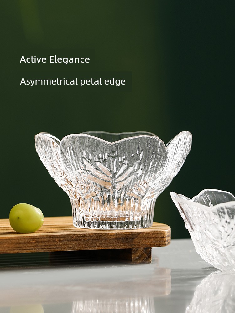Fasola Petal Relief Glass Bowl Fruit Salad Bowl Ice Cream Small Bowl Yogurt Oatmeal Breakfast Dessert Bowl