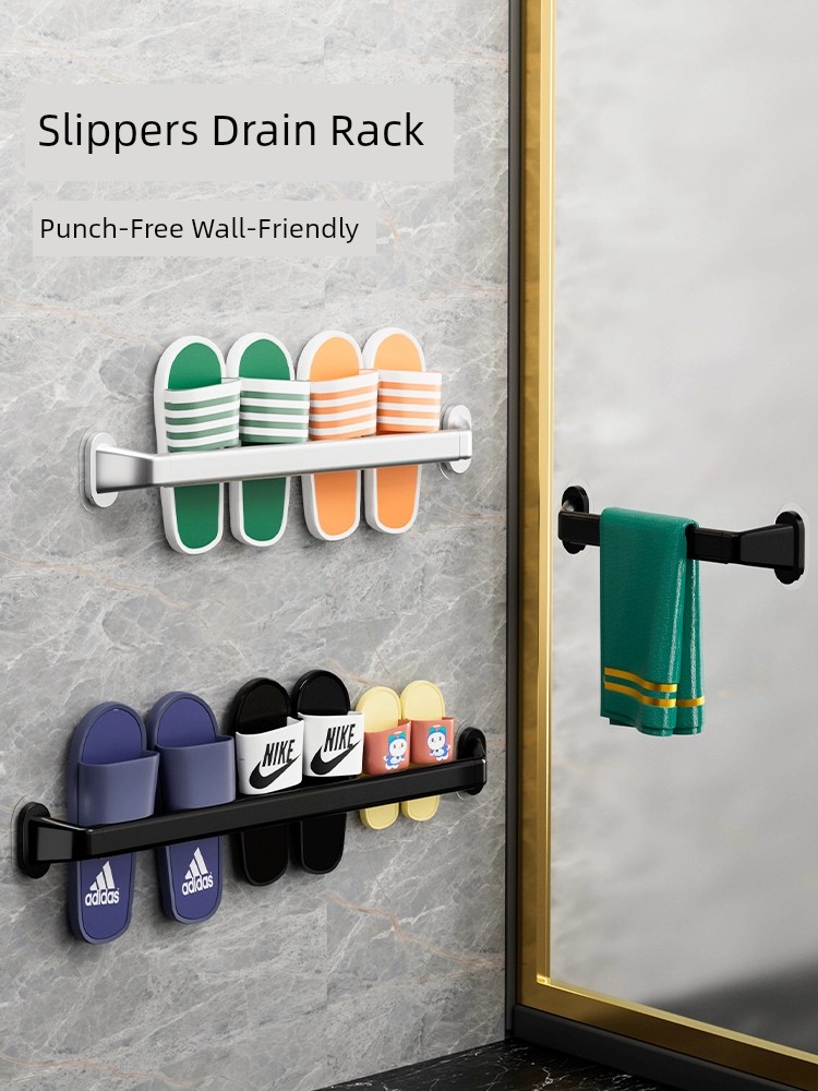 Bathroom Slipper Rack Wall-Mounted Punch-Free Shoes Draining Rack Bathroom Wall Toilet Storage Gadget Shelves